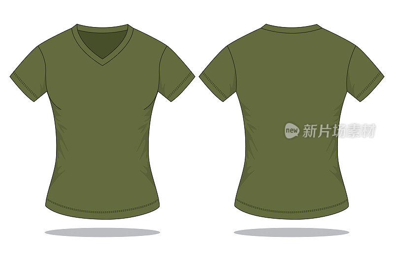 Women's Army V-Neck Shirt Vector for Template